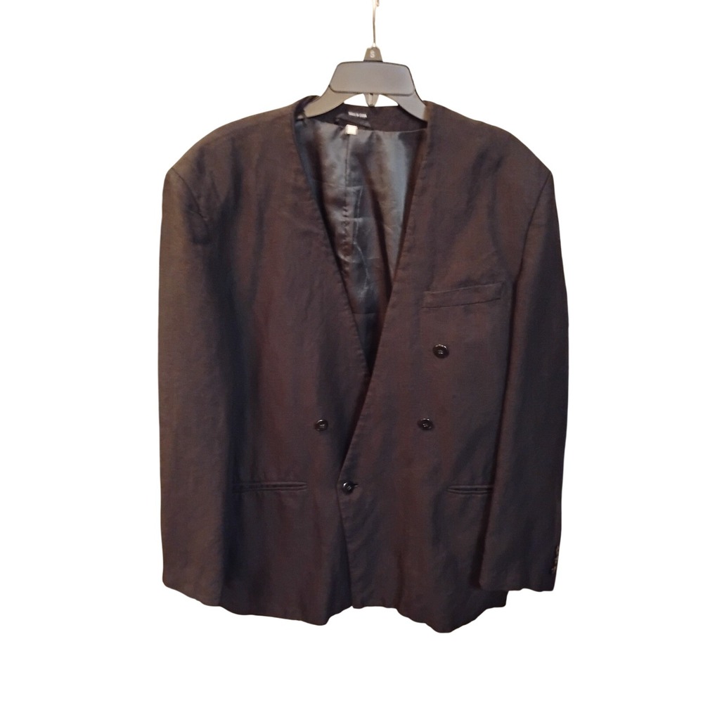 Pronti Collection Phita Mens Collarless Linen Blend Blazer Brown Double Breasted